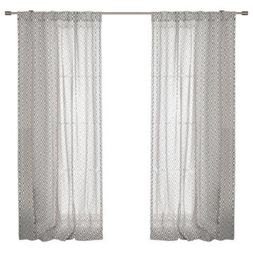 Faux Linen Diamond Trellis Curtains, Black, 52"x84", Set of 2