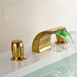 LED Colors Waterfall Bathroom Basin Faucet 3 Holes Sink Mixer Tap Gold Polished - Bathroom Sink Faucets