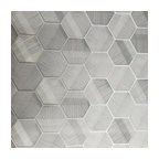 Hexagon gray silver metallic textured Wallpaper Geometric 3D, Roll 27 Inc X 33 F