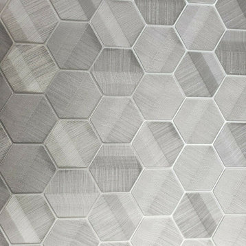 Hexagon gray silver metallic textured Wallpaper Geometric 3D, Roll 27 Inc X 33 F
