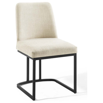 Amplify Sled Base Upholstered Fabric Dining Side Chair, Black Beige