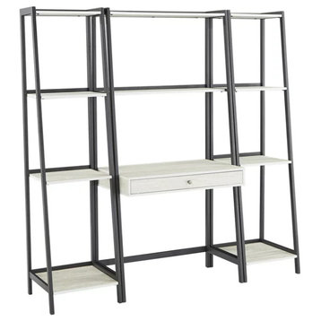 Unique Ladder Desk With 2 Ladder Bookcase, White Faux Marble Top & Open Shelves