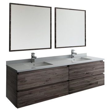 Fresca Formosa 72" Wall Hung Double Sink Bathroom Vanity, Faucet, FFT3071CH
