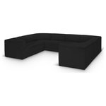 Meridian Furniture - Ollie Black Boucle Fabric U-Shaped Modular Sectional, Black, 8-Piece: 4 Armless Chair, 4 Corner Chair - Meet the epitome of style and functionality with this Ollie boucle fabric living room sectional, part of the Ollie modular collection. A contemporary marvel, this sectional features chic and inviting rich black boucle fabric upholstery, giving it a sumptuous texture that oozes elegance and luxury. Curved corners add to the visual look of the sectional while maximizing seating comfort while lounging, reading, or entertaining. Pair it with other items in the Ollie collection easily, thanks to an attachment latch underneath.