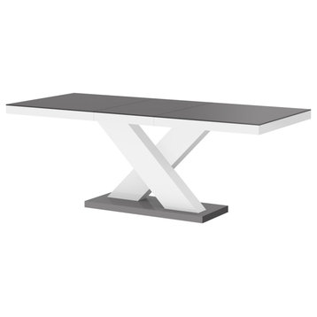 XENON High Gloss Extendable Dining Table, Grey/White