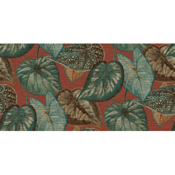Tropical Leaves Print Textured Wallpaper, Rust/Green, Double Roll