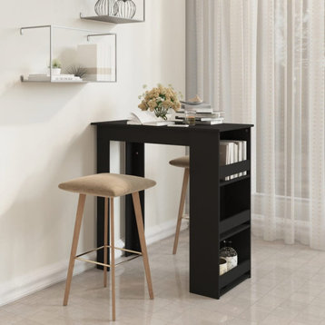 vidaXL Bar Table Kitchen Table Bistro Table with Shelf Black Engineered Wood