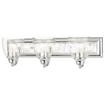 Livex Lighting - Polished Chrome Transitional, Colonial, Vanity Sconce - Bring a beautiful new look to your bathroom or vanity area with this charming three-light vanity sconce from the Birmingham collection. A wide rectangular polished chrome finish back plate supports three simple graceful arms that hold three hand blown clear glass shades. The clean lines of this updated classic will make this piece an appealing part of your home.