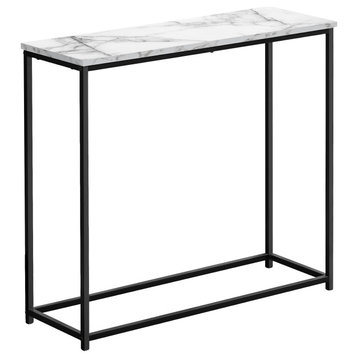 Accent Table, Console, Entryway, Narrow, Sofa, Bedroom, Metal, White Marble Look