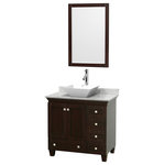 Wyndham Collection - Acclaim 36" Espresso Single Vanity, Carrara Marble Top,White Porcelain Sink,24" - Sublimely linking traditional and modern design aesthetics, and part of the exclusive Wyndham Collection Designer Series by Christopher Grubb, the Acclaim Vanity is at home in almost every bathroom decor. This solid oak vanity blends the simple lines of traditional design with modern elements like beautiful overmount sinks and brushed chrome hardware, resulting in a timeless piece of bathroom furniture. The Acclaim is available with a White Carrara or Ivory marble counter, a choice of sinks, and matching Mrrs. Featuring soft close door hinges and drawer glides, you'll never hear a noisy door again! Meticulously finished with brushed chrome hardware, the attention to detail on this beautiful vanity is second to none and is sure to be envy of your friends and neighbors