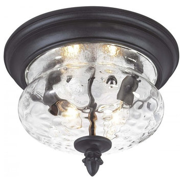 2-Light Flush Mount, Black With Clear Hammered Glass