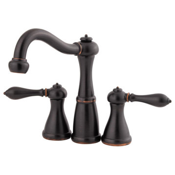 Two Levers Bathroom Faucet, Curved Spout & Metal Pop Up Drain, Venetian Bronze