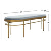 Contemporary Bench, Metal Frame With Oval Shape & Velvet Seat, Slate Blue/Gold