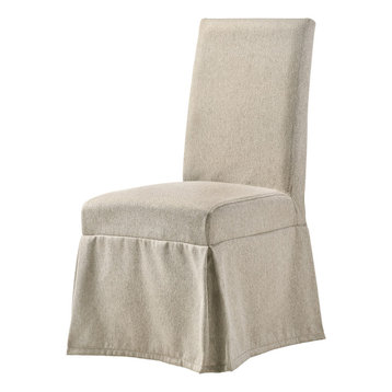 ACME Faustine Side Chair in Tan Fabric and Salvaged Light Oak Finish