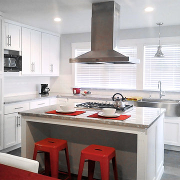 Direct Depot | White Modern Shaker Kitchen with Red Accents