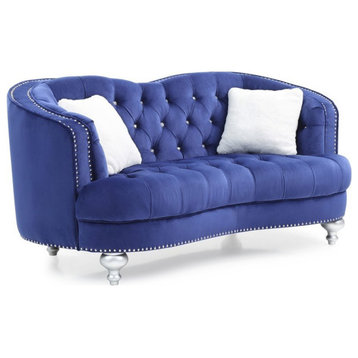 Glory Furniture Jewel Velvet Loveseat in Blue