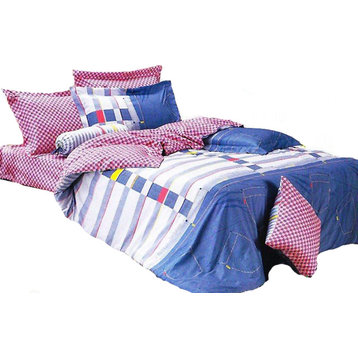 Le Vele - Jean, Twin Size 4pc Duvet Cover Sheet Set Bedding 100% Cotton LE455T