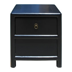 Oriental Distressed Black 1 Drawer End Table Nightstand - Side Tables And End Tables