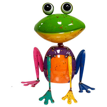 Colorful Green Frog Garden Statue Outdoor Patio Sculpture Yard Art