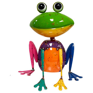 Colorful Frog Garden Statue, Green Multi