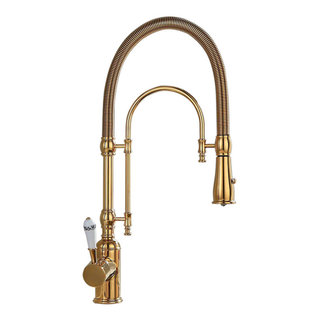 Classic High Arc Swiveling Porcelain Lever Dual-Mode Pull Out Kitchen Mixer Tap 