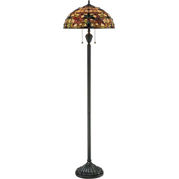 2 Light Floral Floor Lamp - Tiffany Floral Floor Light Dome Art Glass Shade