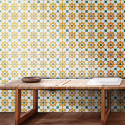 Moroccan Mosaic & Tile House - 8"x8" Ahfir Handmade Cement Tile, Yellow/Green, Set of 12 - Wall And Floor Tile