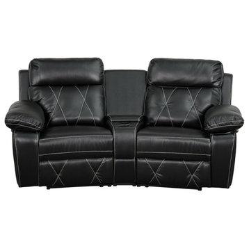 2-Seat Reclining Leather Seating With Cup Holders, Black/Curved Cup Hold