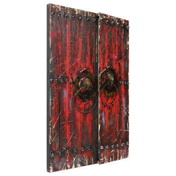 "Antique Wooden Doors 1" Primo Mixed Media Hand Painted Wall Sculpture