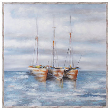 Triple Sailings Canvas Wall Art With White Frame
