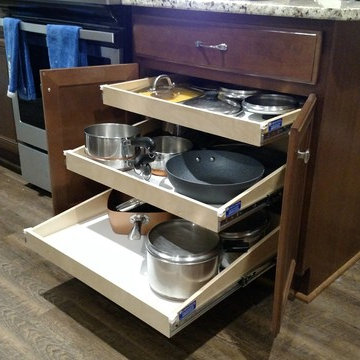 3 slide out shelves installed in kitchen cabinet