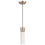Nuvo Lighting - Eaves - 1 Light Pendant - with Clear Ribbed Glass - Copper Brushed Brass Finish - Satco's 60-6712 Eaves 1 light pendant is stylish and modern. The bulb suspends from black wire and copper brushed brass cap pendant and is shaded by clear ribbed glass. An eye catching Industrial Modern luminaire sconce perfect for accenting the home.