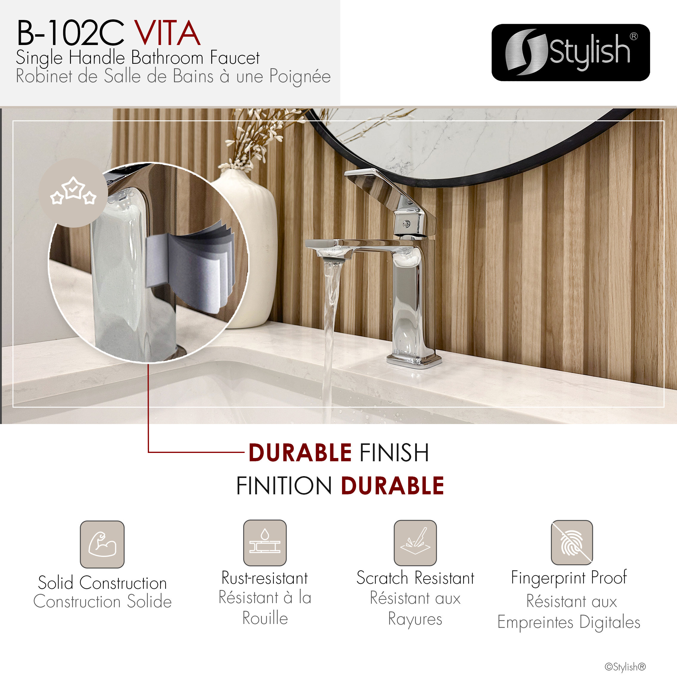 STYLISH Single Hole Bathroom Faucet, Polished Chrome