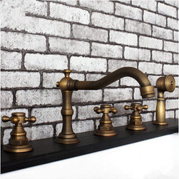 Antique Brass Five-Pieces Bathroom Bathtub Shower Mixer Faucets FTB455A - Bathtub Faucets