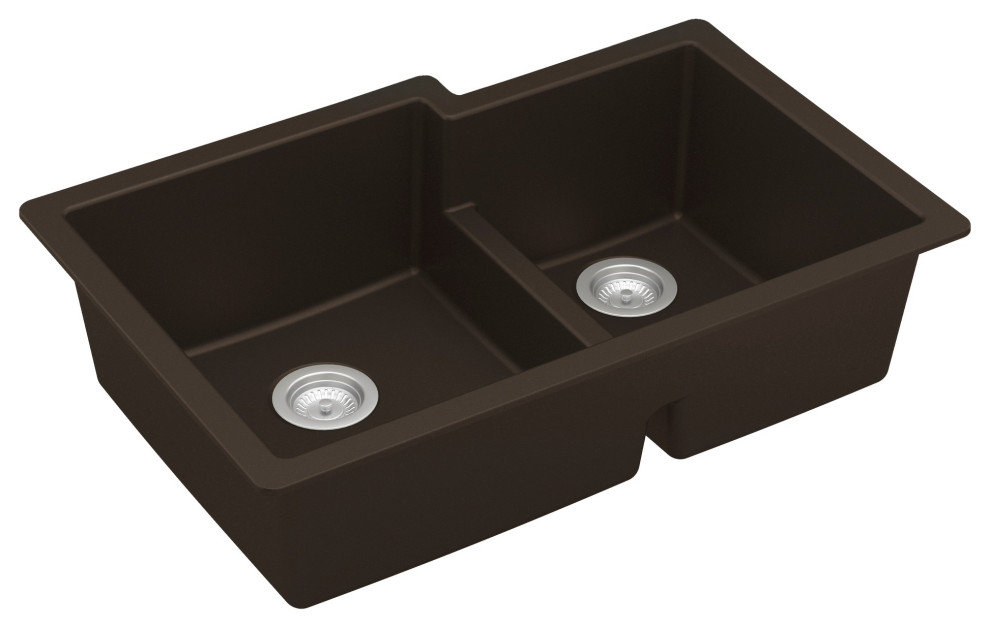 Karran 32" Undermount Large/Small Bowl Quartz Kitchen Sink, Brown