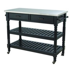 Savannah Cart with Stainless Steel Top, Black - Kitchen Islands And Kitchen Carts