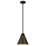 Z-Lite - Eaton One Light Pendant, Bronze Plate - A customized kitchen or living space deserves fashionable lighting fixtures and this one-light pendant from the Eaton collection delivers. This sleek simple light offers a minimalist design with a cone-shaped shade down rod and canopy mount crafted of iron with a cool bronze plate finish. Mount this light straight-up or on a sloped ceiling.