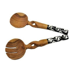 Jedando Handicrafts - 11-Inch Olive Wood Salad Serving Set with Twisted Handles - Jedando Handicrafts - Serving Utensils