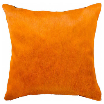 18"x18"x5" Orange Cowhide Pillow