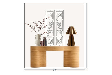 Example of a minimalist medium tone wood floor and vaulted ceiling foyer design in Austin