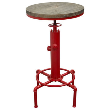 Adjustable Height Bistro Table With Weathered Grey Top and Red Powder Coat