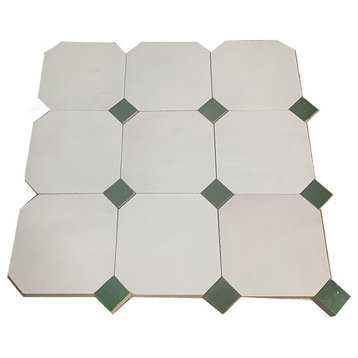 Contemporary Zellige Tile, White With Green, 8-Panels 12x12"