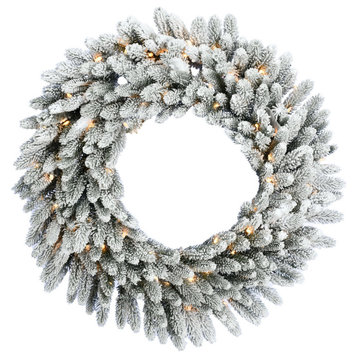 36-In. Icy Frost Snow Flocked Wreath With Warm White LED Lights