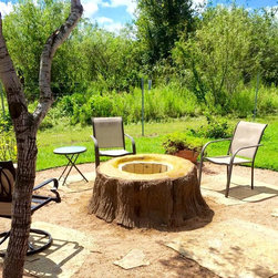 Tree Trunk Concrete Fire Pit with Fire Bricks - Fire Pits