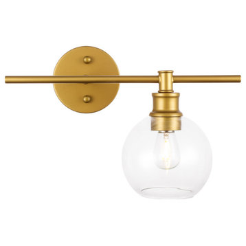 Living District 1-Light Brass and Clear Glass Right Wall Sconce