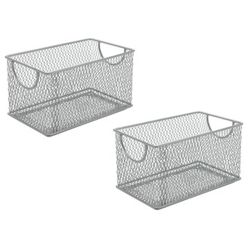 Household Wire Mesh Open Bin Shelf Storage Basket, 10.75"lx5.5"wx6.5"h, 2-Pack