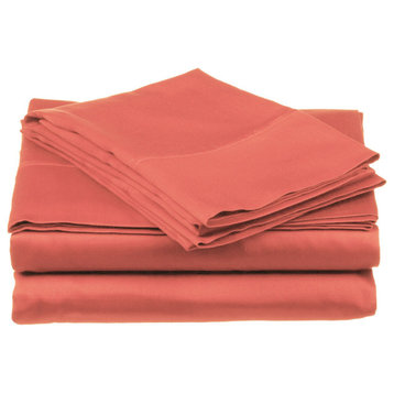 700 Thread Count Egyptian Cotton Bed Sheet Set, Coral, Queen