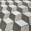Athens Silver Cream Marble 3D Cube Diamond Geometry Hex Mosaic Tile, 1 sheet