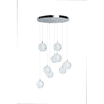 9 lights Crystal Spheres Chandelier Integrated LED Dimmable Round Chrome Canopy