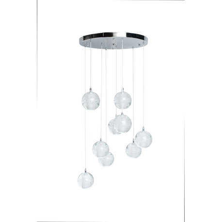 9 lights Crystal Spheres Chandelier Integrated LED Dimmable Round Chrome Canopy